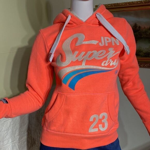 SUPERDRY Vintage Logo Limited Edition Neon Sparkle Hoodie 80’s Retro Style - Picture 3 of 15